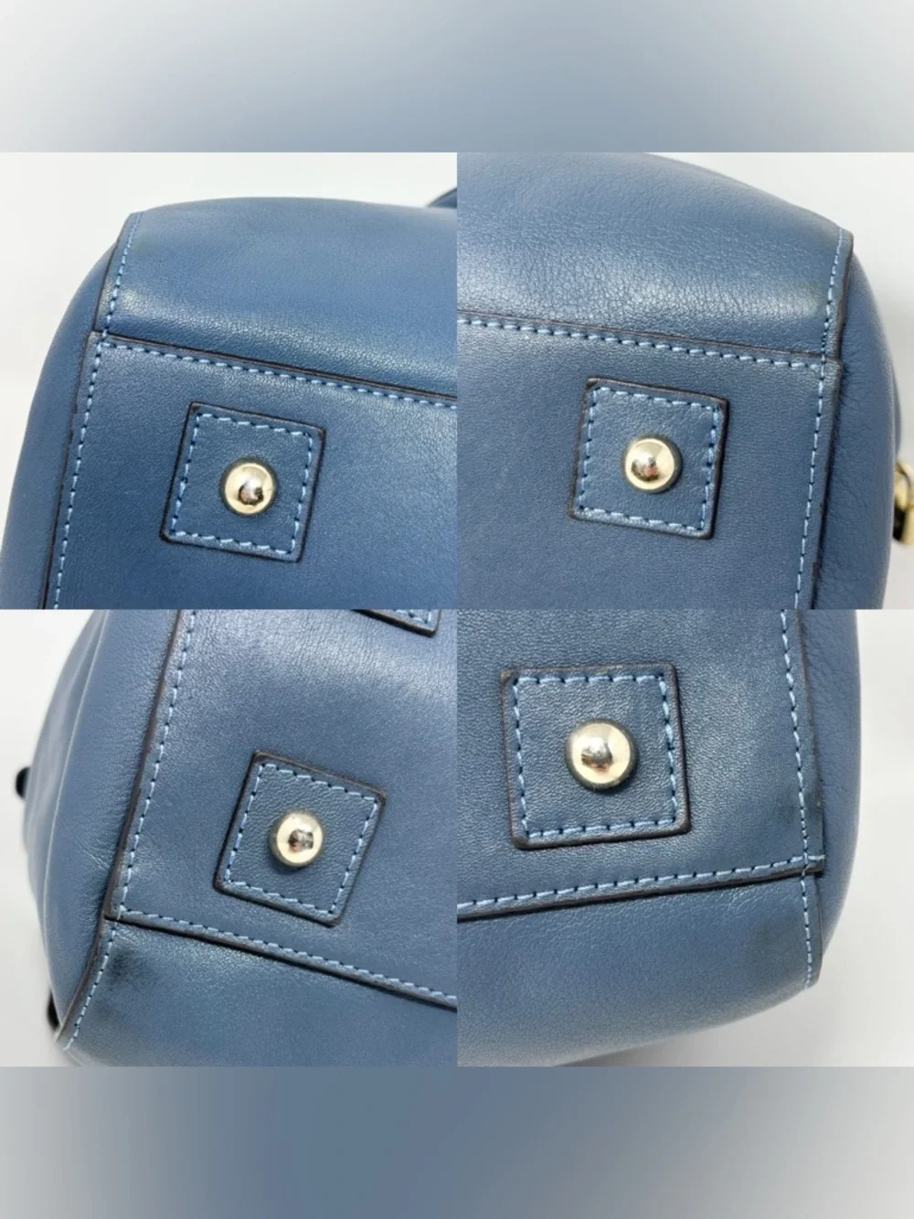 Mulberry Del Rey Slate Blue Leather Satchel Top Handle Bag Gold Hardware Medium